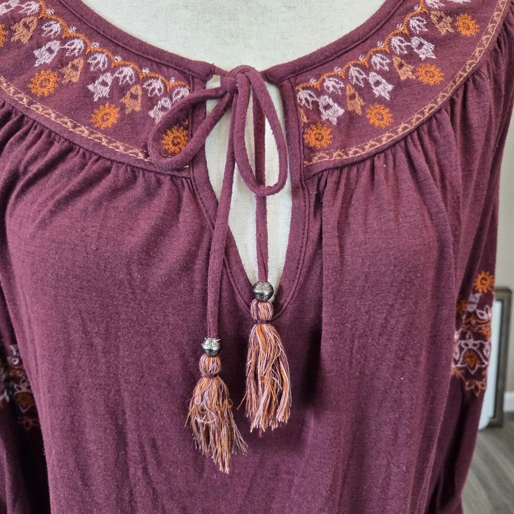 Womens M Embroidered Cottagecore Boho Prairie‎ Raw Hem  Hippie Festival Shirt - Picture 6 of 11